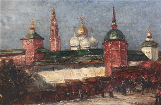 M. Krautz (19th C.) View of an orthodox church 8 x 12in.